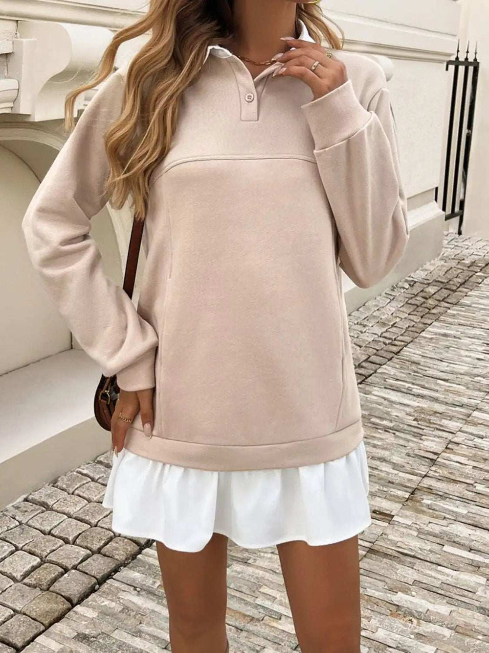 Devine Ruffle Hem Long Sleeve Mini Dress - Trendsi - Flyclothing LLC