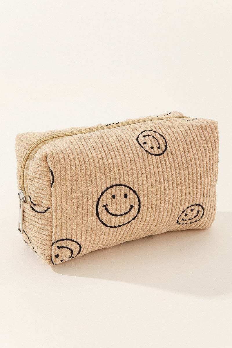 Zenana Smiley Face Corduroy Cosmetic Pouch - Trendsi - Flyclothing LLC