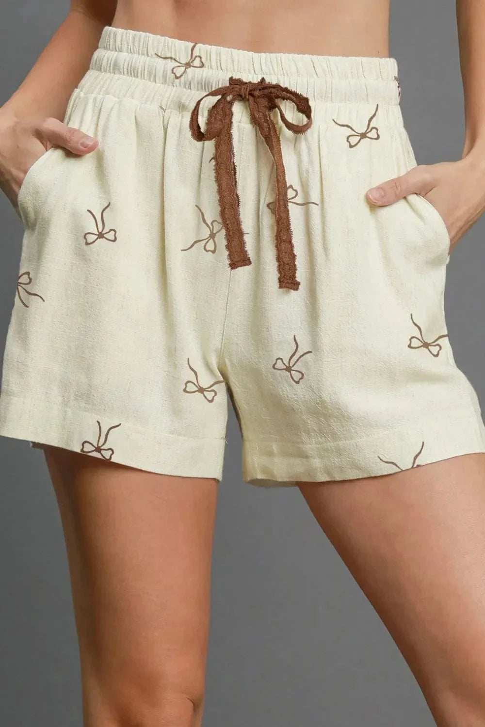 Bow Print Lace Drawstring Casual Shorts - Trendsi - Flyclothing LLC