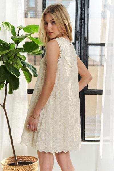 ADORA Applique Round Neck Sleeveless Shift Dress - Trendsi - Flyclothing LLC