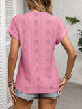Openwork V-Neck Short Sleeve T-Shirt - Trendsi - Flyclothing LLC