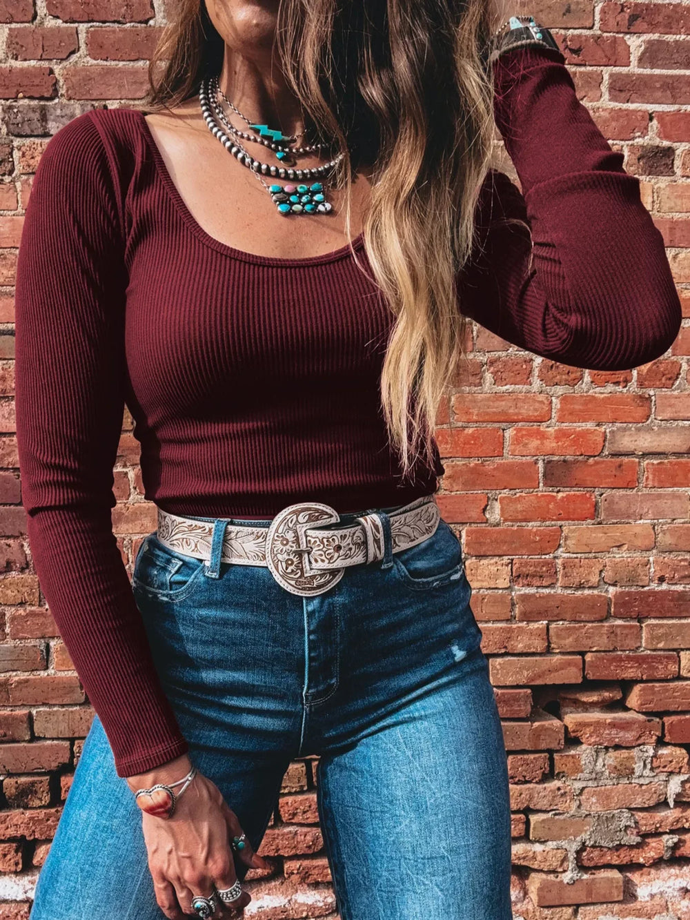 Ribbed Knit Long Sleeve Fitted T-Shirt - Trendsi - Flyclothing LLC