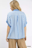 Umgee Stripe Collared Oversized Top - Trendsi - Flyclothing LLC