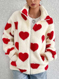 Heart Zip Up Drop Shoulder Furry Jacket - Trendsi - Flyclothing LLC