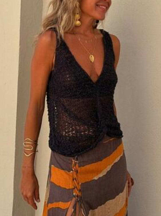 Openwork V-Neck Tank - Trendsi - Flyclothing LLC