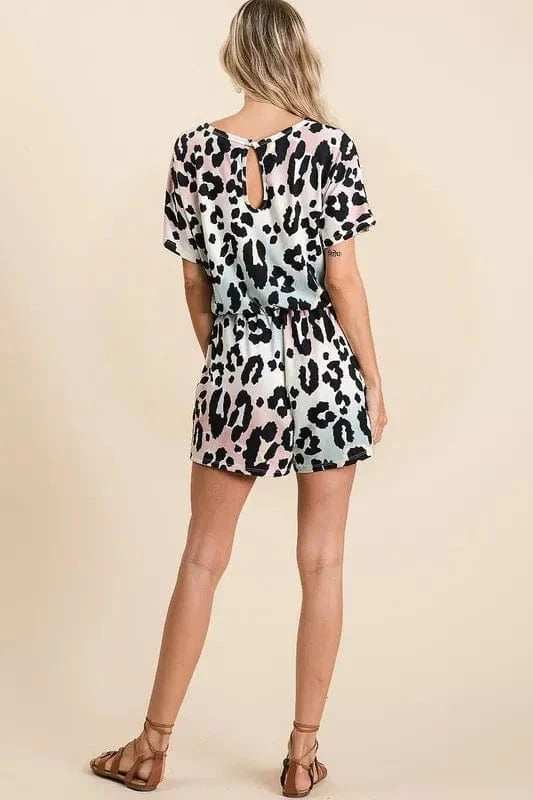 BiBi Gradation Leopard Soft Knit V-neck Romper - Trendsi - Flyclothing LLC