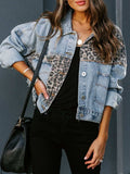Distressed Leopard Drop Shoulder Denim Jacket - Trendsi - Flyclothing LLC