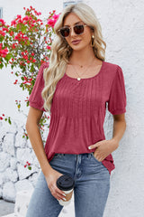 Ruched Scoop Neck Short Sleeve Blouse