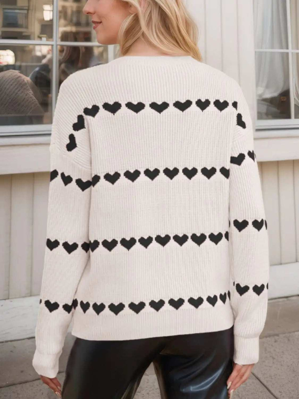 Heart Round Neck Long Sleeve Sweater - Trendsi - Flyclothing LLC