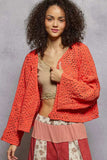 POL Open Front Cardigan with Crochet Patterns - Trendsi - Flyclothing LLC