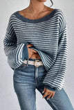 Striped Boat Neck Long Sleeve Sweater - Trendsi - Flyclothing LLC