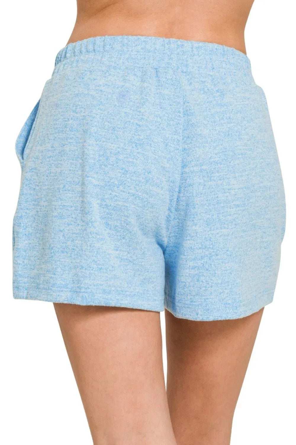 Zenana Soft Melange Hacci Elastic Waist Band Shorts - Trendsi - Flyclothing LLC