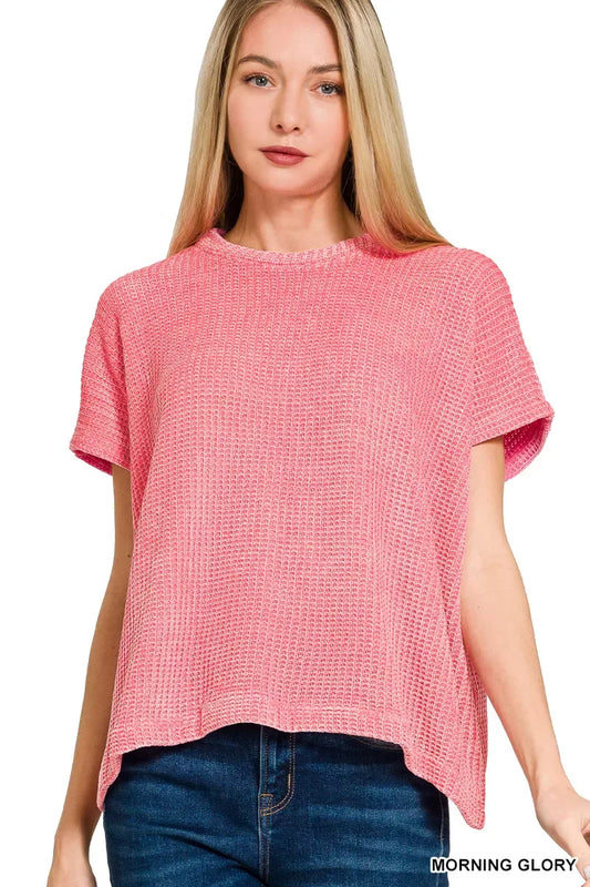Zenana Chenille Waffle Cap Sleeve Sweater - Trendsi - Flyclothing LLC