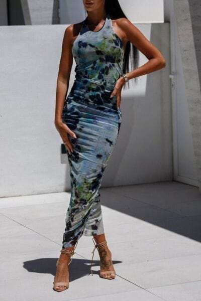 Backless Printed Halter Neck Dress - Trendsi - Flyclothing LLC