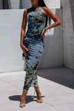 Backless Printed Halter Neck Dress - Trendsi - Flyclothing LLC