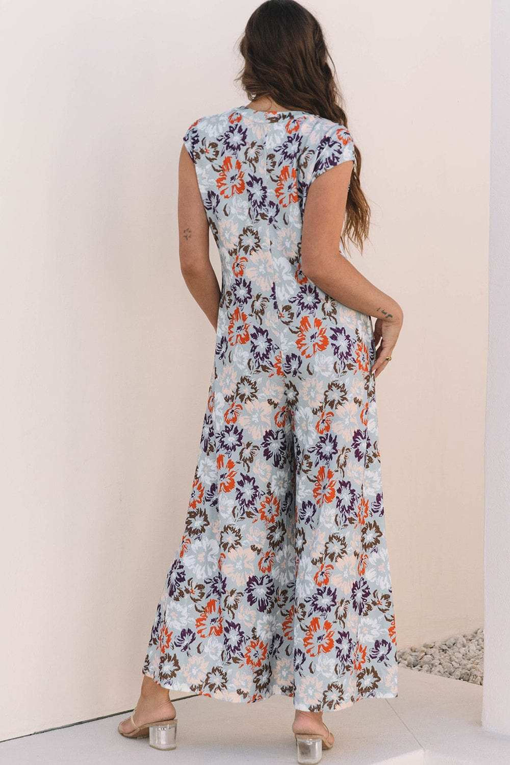 Floral Sleeveless Button Front Wide Leg Jumpsuit - Trendsi - Flyclothing LLC
