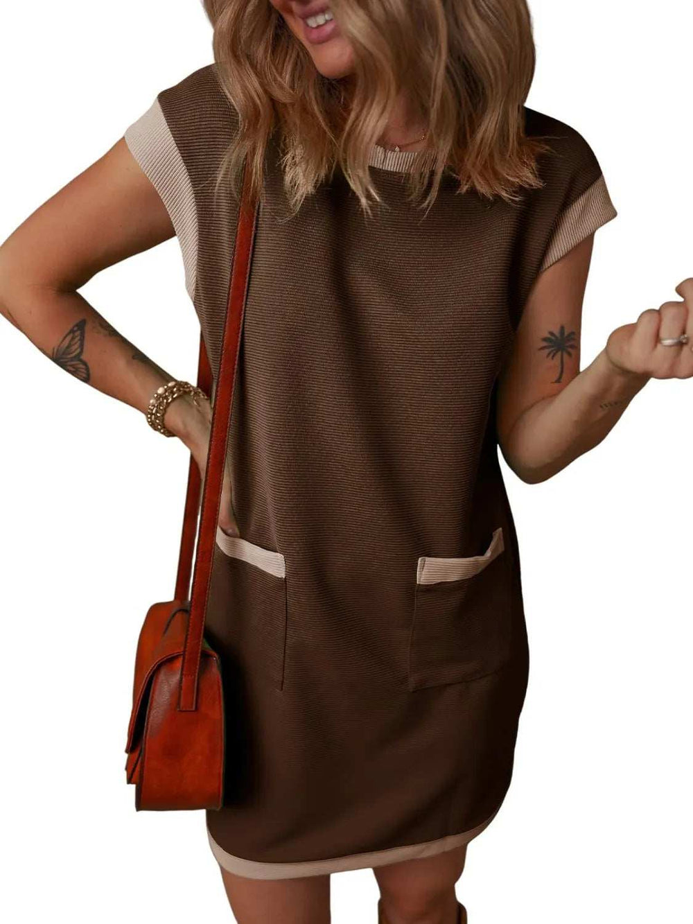 Round Neck Cap Sleeve Mini Dress - Trendsi - Flyclothing LLC