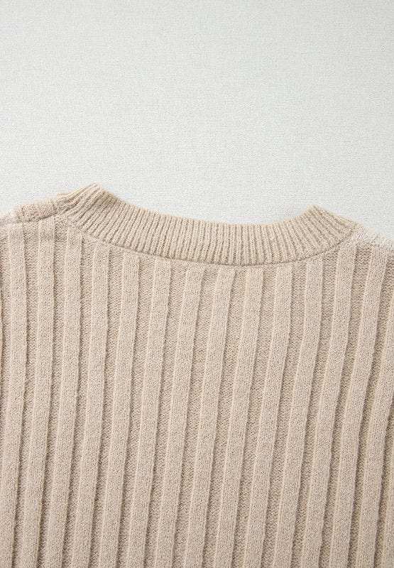 Cable-Knit Color Block Round Neck Sweater - Trendsi - Flyclothing LLC