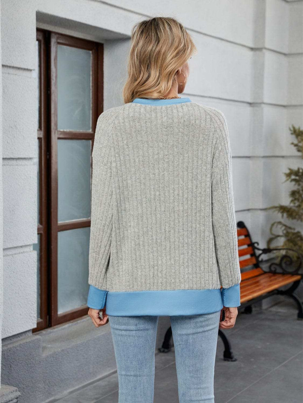 Contrast Trim Round Neck Long Sleeve T-Shirt - Trendsi - Flyclothing LLC