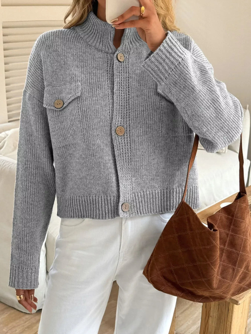 Button-Down Knit Cardigan - Trendsi - Flyclothing LLC