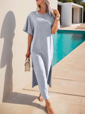 Slit Round Neck Half Sleeve Tee Dress - Trendsi - Flyclothing LLC