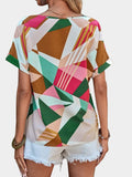 Printed V-Neck Short Sleeve Blouse - Trendsi - Flyclothing LLC