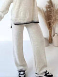 Contrast Trim Round Neck Top and Pants Sweater Set - Trendsi - Flyclothing LLC