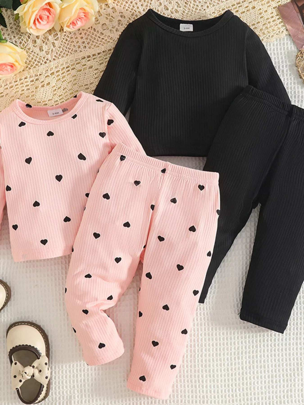 Children's Heart Print Ribbed Top and Pants Set - Trendsi - Flyclothing LLC
