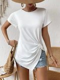 Asymmetric Hem Round Neck T-Shirt - Trendsi - Flyclothing LLC