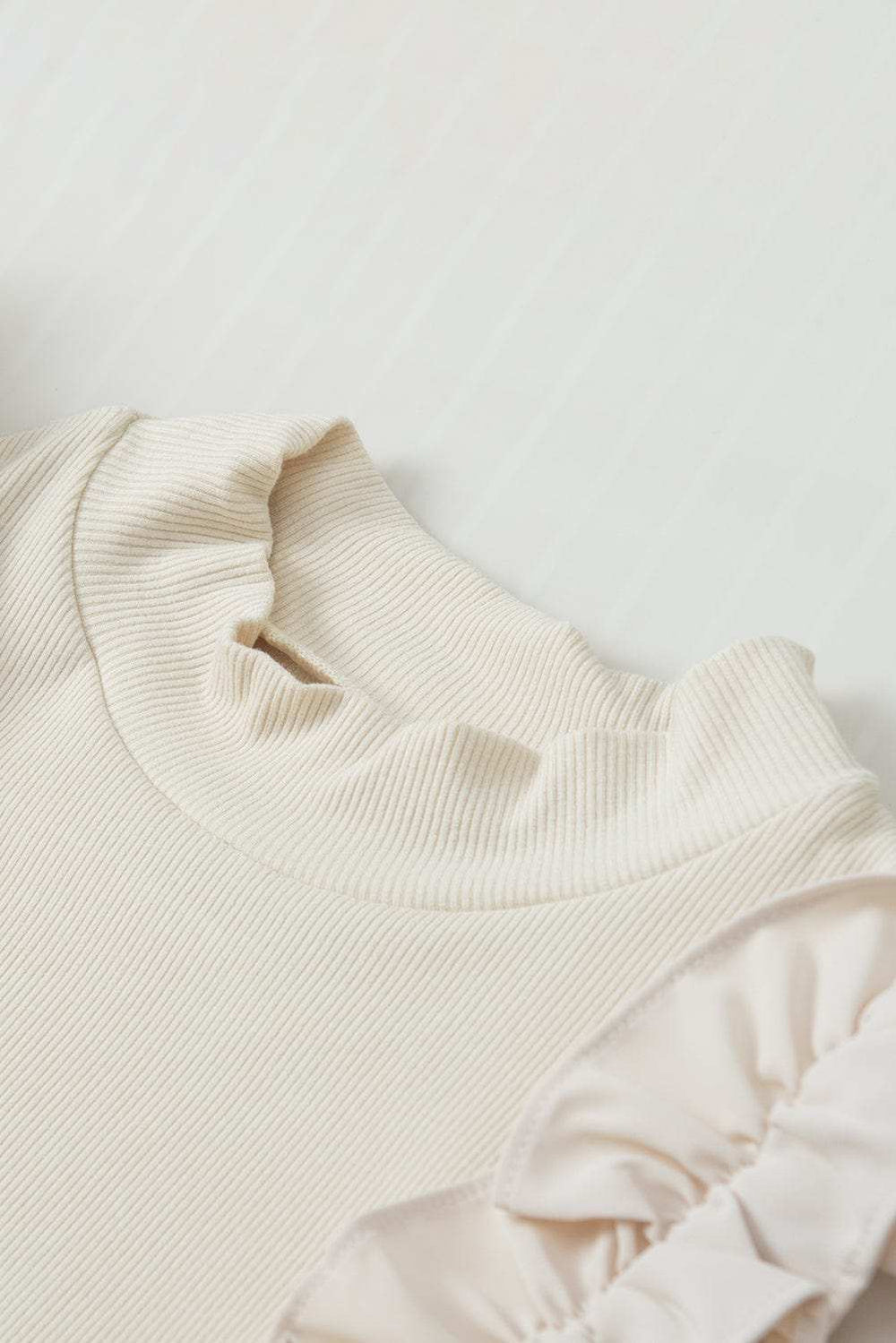 Ruffle Flutter Sleeve Mock Neck Ribbed Top - Trendsi - Flyclothing LLC