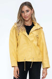 How Dare U Drawstring Hem PU Leather Zip Up Jacket - Trendsi - Flyclothing LLC