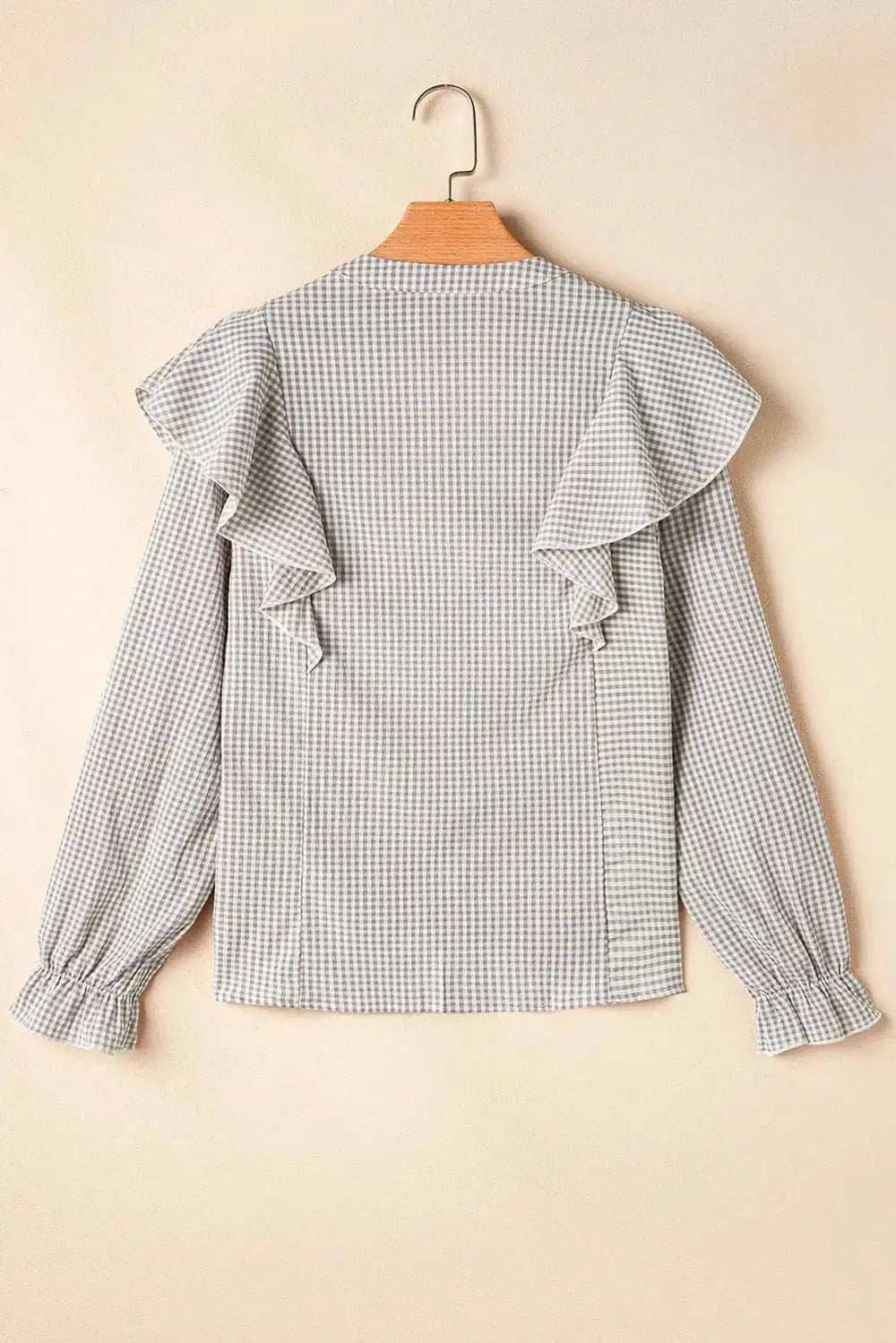 Ruffled Plaid Notched Flounce Sleeve Shirt - Trendsi - Flyclothing LLC