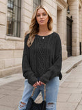 Round Neck Dropped Shoulder Long Sleeve Sweater - Trendsi - Flyclothing LLC