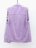 Full Size Button Down Raw Hem Sleeveless Denim Jacket Plus Size - Trendsi - Flyclothing LLC
