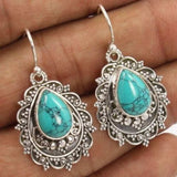 Artificial Turquoise Alloy Teardrop Dangle Earrings - Trendsi - Flyclothing LLC