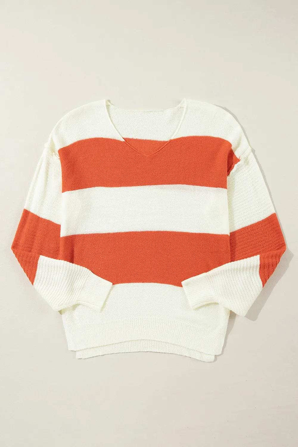 Color Block Dropped Shoulder V-Neck Sweater - Trendsi - Flyclothing LLC