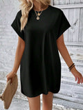 Pocketed Round Neck Short Sleeve Dress - Trendsi - Flyclothing LLC