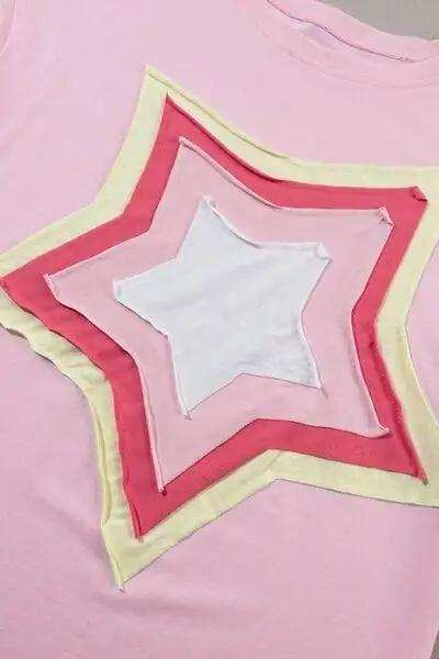 Color Block Star Patched Oversized T-Shirt - Trendsi - Flyclothing LLC