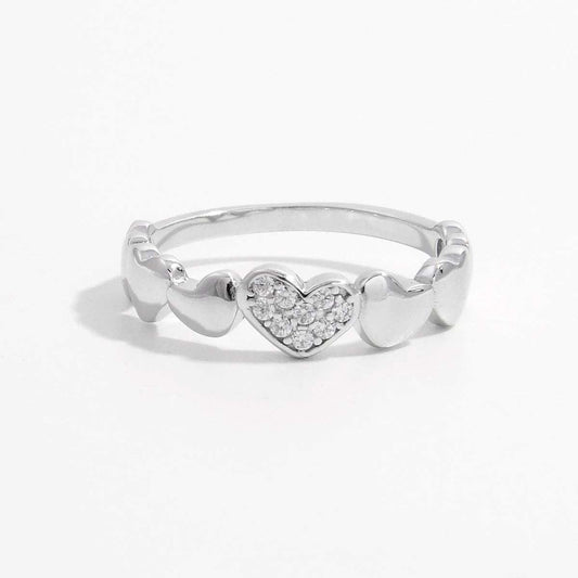 925 Sterling Silver Inlaid Zircon Heart Ring - Trendsi - Flyclothing LLC