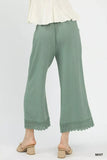 Umgee Linen Wide Leg Cropped Pants with Lace Trim - Trendsi - Flyclothing LLC