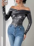 Perfee Ruched Off-Shoulder Long Sleeve Bodysuit - Trendsi - Flyclothing LLC