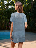 Openwork Round Neck Short Sleeve Cover-UP - Trendsi - Flyclothing LLC