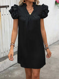 Ruffled Notched Cap Sleeve Mini Dress - Trendsi - Flyclothing LLC