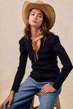BiBi Ribbed Contrast Front Tied Top with Shrried - Trendsi - Flyclothing LLC
