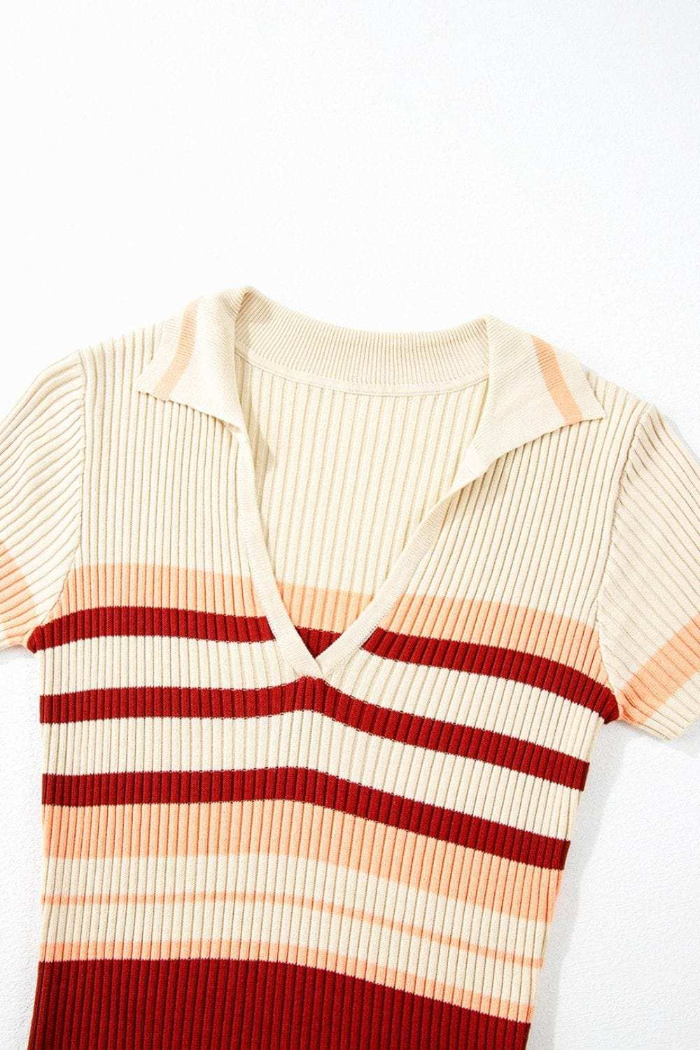 Contrast Striped Johnny Collar Short Sleeve Mini Dress - Trendsi - Flyclothing LLC