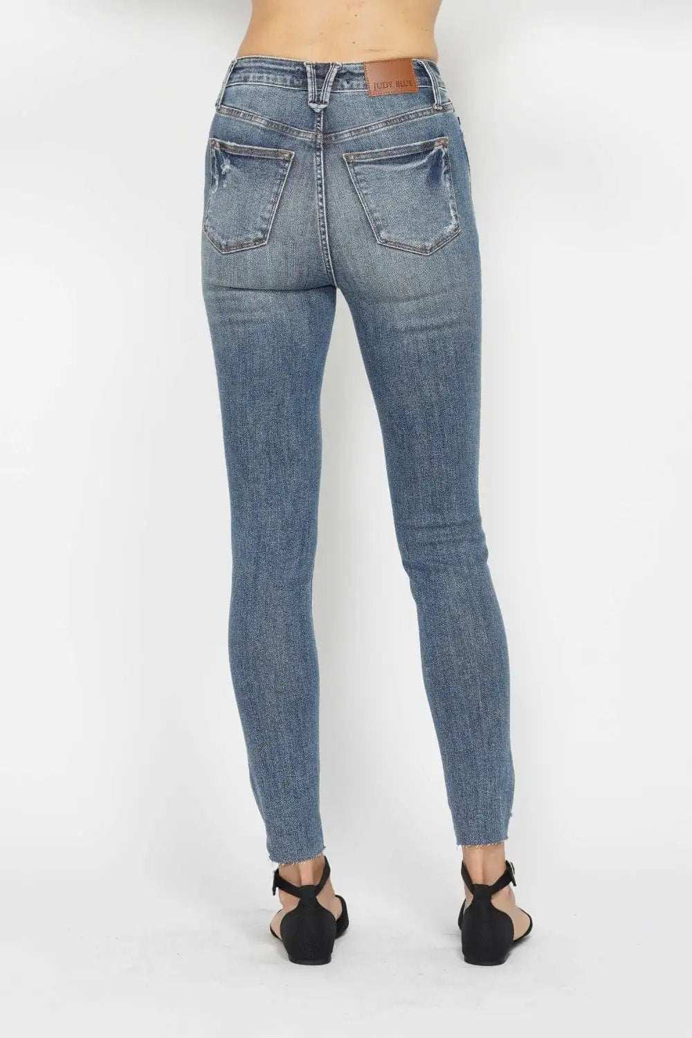 Judy Blue Full Size Tummy Control Vintage Wash Hem Destroy Skinny Jeans - Trendsi - Flyclothing LLC