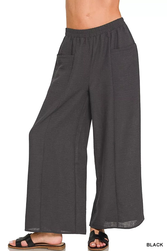 Zenana Woven Airflow Elastic Waistband Pants - Trendsi - Flyclothing LLC