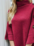 Button-Decor Turtleneck Poncho Pullover - Trendsi - Flyclothing LLC