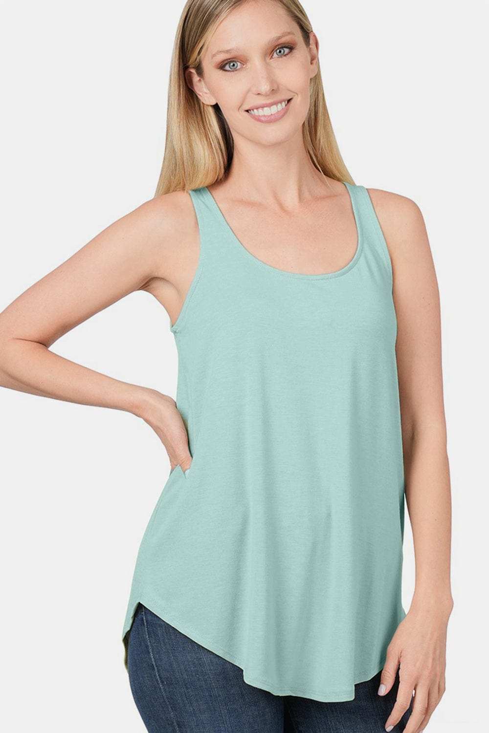 Zenana Round Neck Curved Hem Tank - Trendsi - Flyclothing LLC
