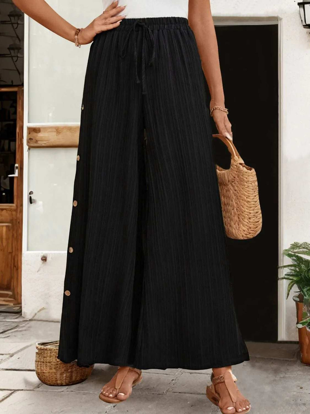 Tied Slit Wide Leg Pants - Trendsi - Flyclothing LLC